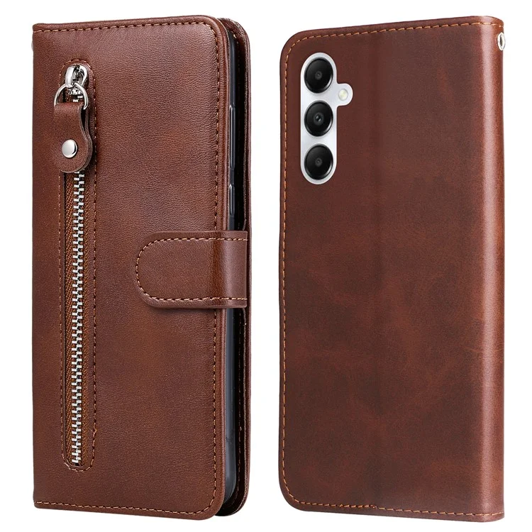 For Samsung Galaxy A05s 4G Case Leather Cellphone Cover with Zipper Pocket Wallet - Brown