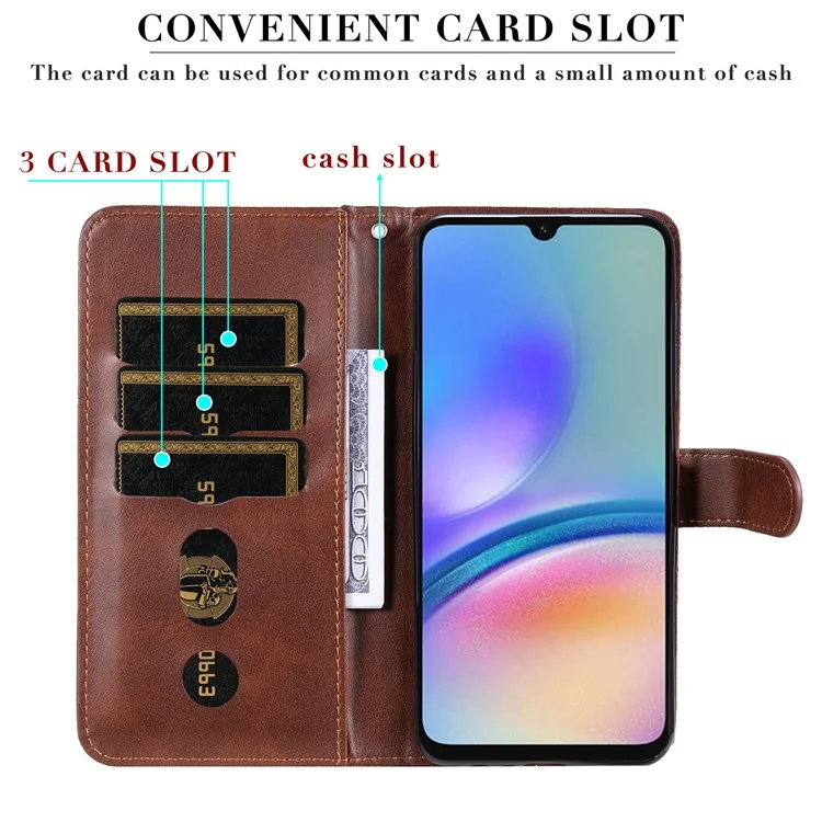 For Samsung Galaxy A05s 4G Case Leather Cellphone Cover with Zipper Pocket Wallet - Brown