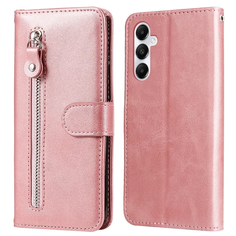 For Samsung Galaxy A05s 4G Case Leather Cellphone Cover with Zipper Pocket Wallet - Pink