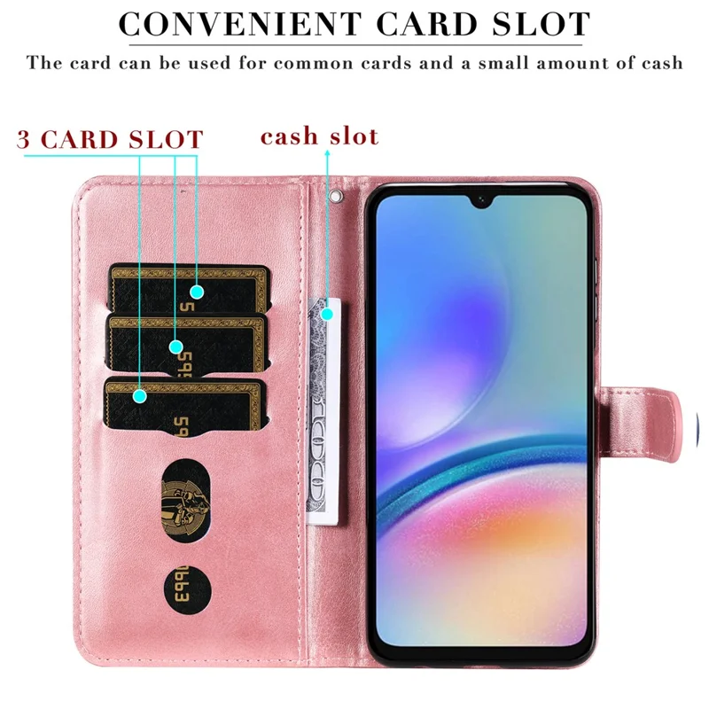 For Samsung Galaxy A05s 4G Case Leather Cellphone Cover with Zipper Pocket Wallet - Pink