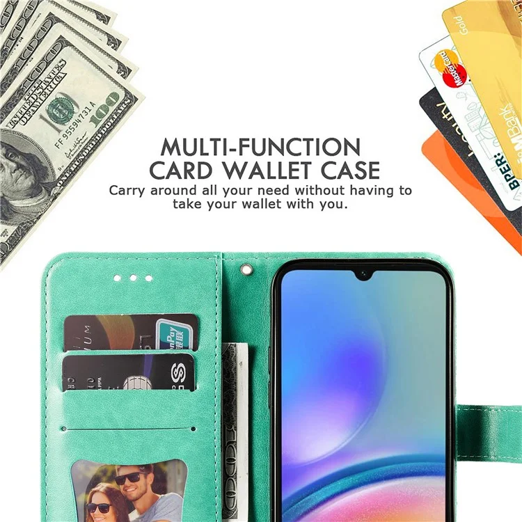 Pour Samsung Galaxy A05s 4G Imprinted PU Leather Case Cell Phone Shell Stand Wallet Cover - Vert
