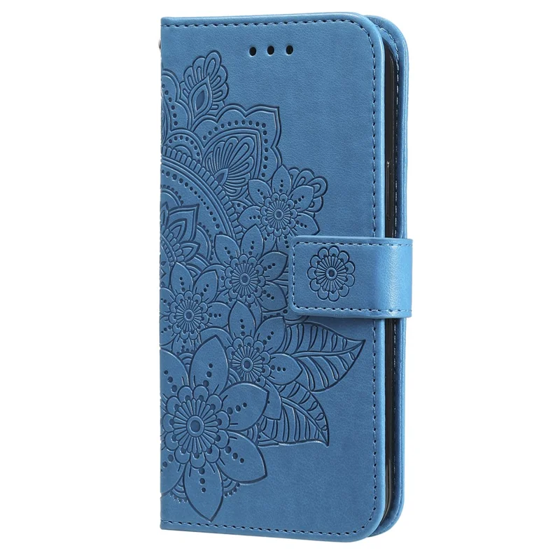 For Samsung Galaxy A05s 4G Case Floral Pattern PU Leather Wallet Stand Phone Cover - Blue