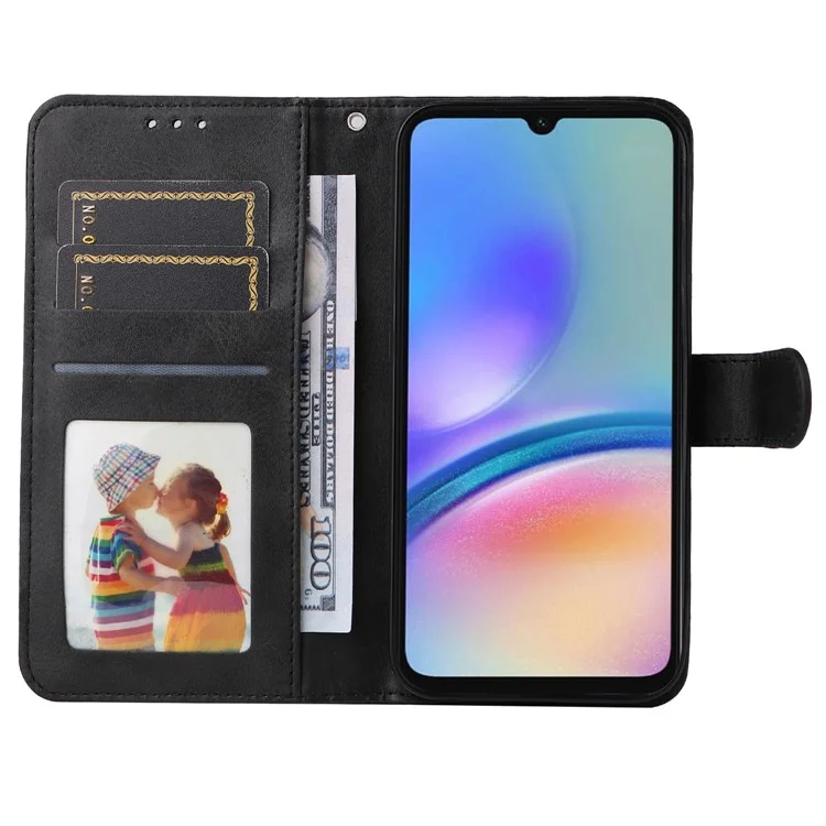 Per Samsung Galaxy A05s 4G Cover Custodia in Pelle con Texture Vitello - Nero