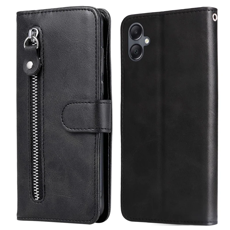 Para Samsung Galaxy A05 4G Leather Case Zipper Pocket Wallet Stand Phone Shell - Preto