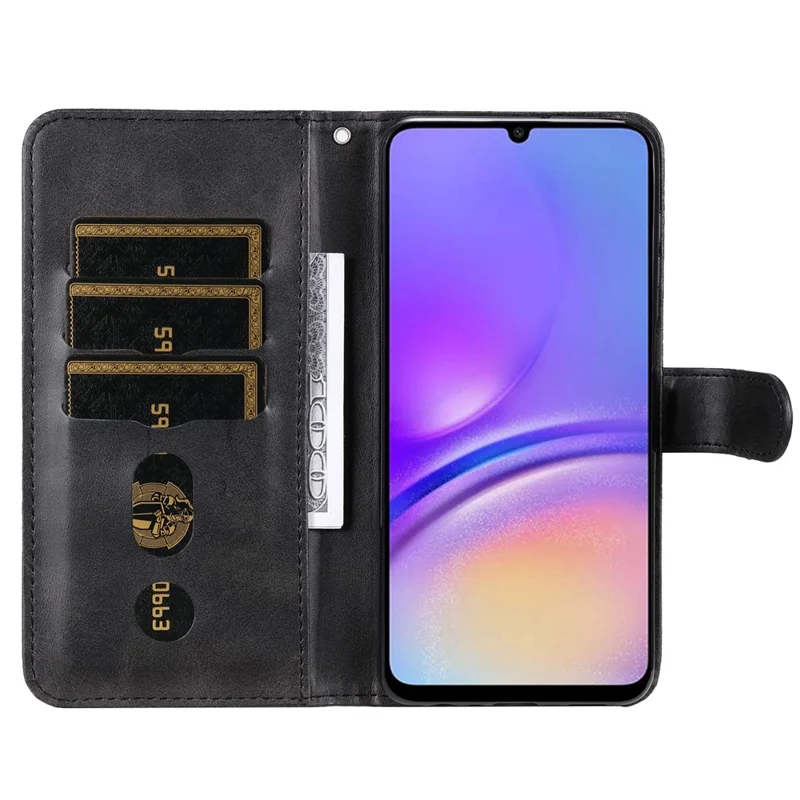 Para Samsung Galaxy A05 4G Leather Case Zipper Pocket Wallet Stand Phone Shell - Preto