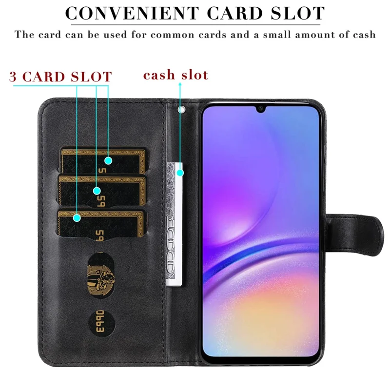 Para Samsung Galaxy A05 4G Leather Case Zipper Pocket Wallet Stand Phone Shell - Preto