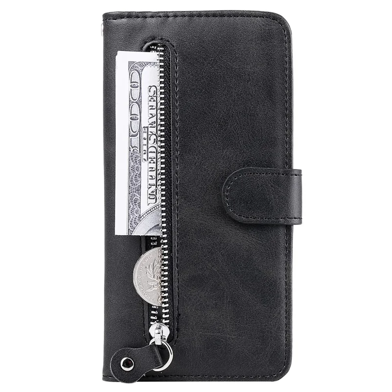 Para Samsung Galaxy A05 4G Leather Case Zipper Pocket Wallet Stand Phone Shell - Preto