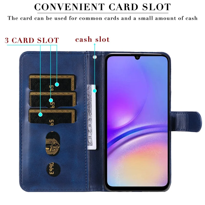For Samsung Galaxy A05 4G Leather Case Zipper Pocket Wallet Stand Phone Shell - Blue
