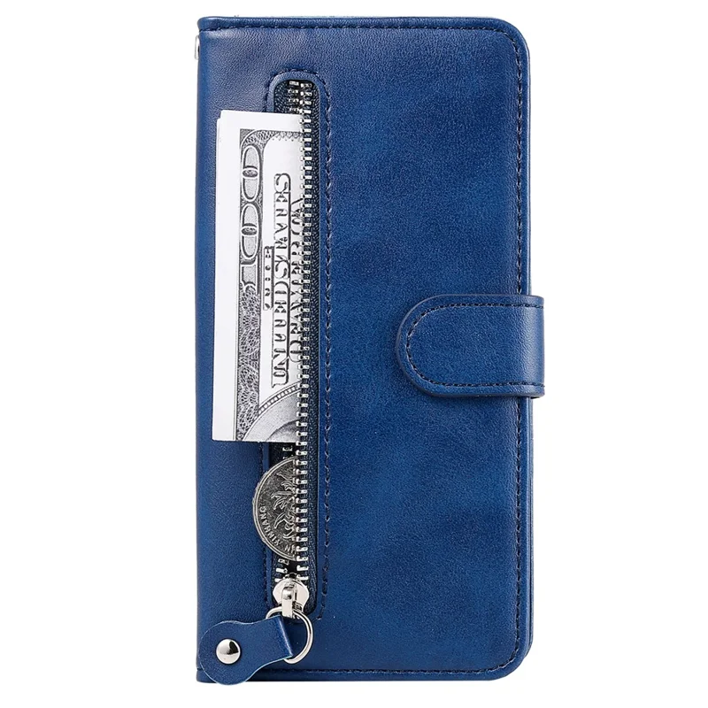 For Samsung Galaxy A05 4G Leather Case Zipper Pocket Wallet Stand Phone Shell - Blue