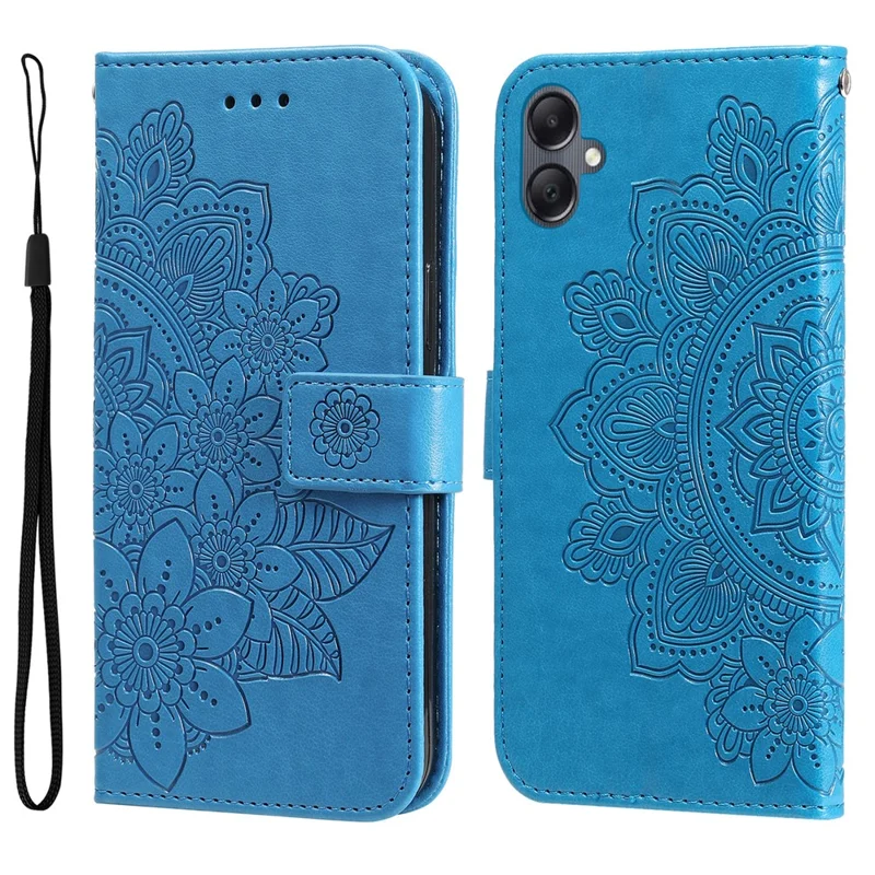 Funda para Samsung Galaxy A05 4G con diseño floral, billetera de cuero PU con soporte para teléfono - Azul