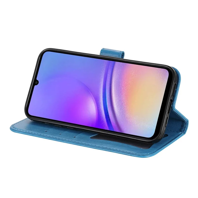Funda para Samsung Galaxy A05 4G con diseño floral, billetera de cuero PU con soporte para teléfono - Azul