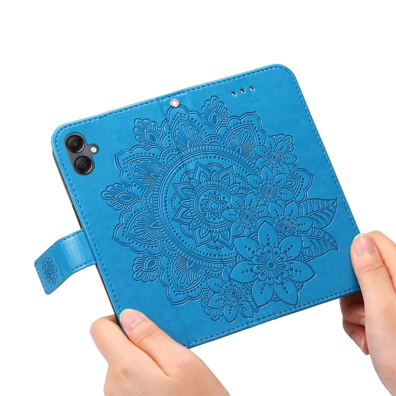 Funda para Samsung Galaxy A05 4G con diseño floral, billetera de cuero PU con soporte para teléfono - Azul