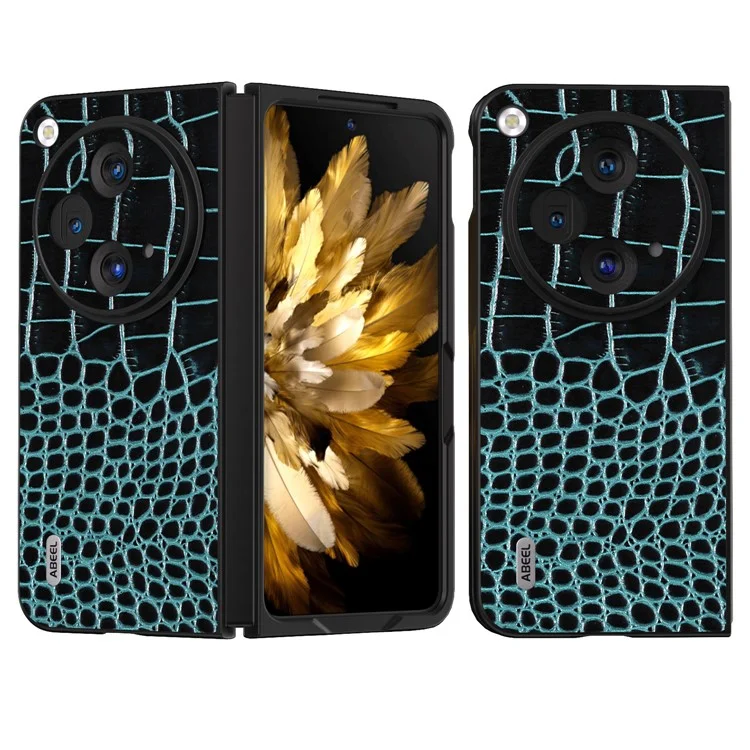 ABEEL Para Oppo Find N3 5G Case Genuine Cow Leather Crocodile Texture Back Cover - Azul