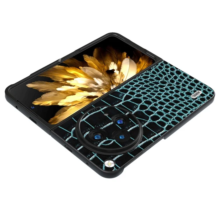 ABEEL Para Oppo Find N3 5G Case Genuine Cow Leather Crocodile Texture Back Cover - Azul