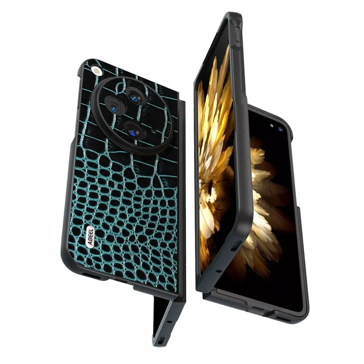 ABEEL Para Oppo Find N3 5G Case Genuine Cow Leather Crocodile Texture Back Cover - Azul