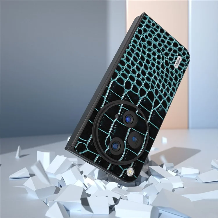 ABEEL Para Oppo Find N3 5G Case Genuine Cow Leather Crocodile Texture Back Cover - Azul