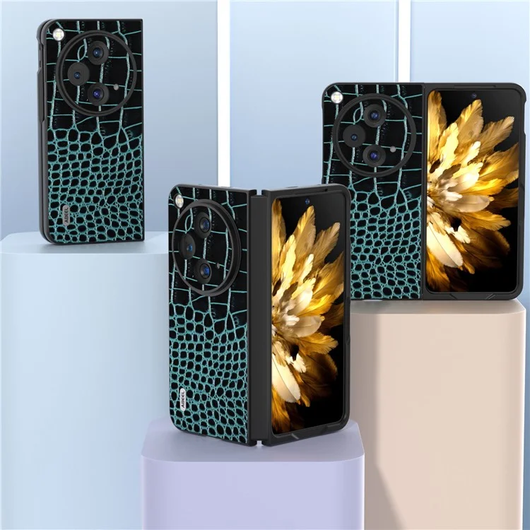 ABEEL Para Oppo Find N3 5G Case Genuine Cow Leather Crocodile Texture Back Cover - Azul