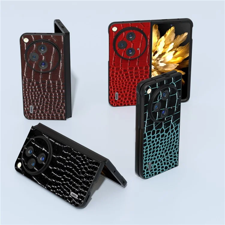ABEEL Para Oppo Find N3 5G Case Genuine Cow Leather Crocodile Texture Back Cover - Azul