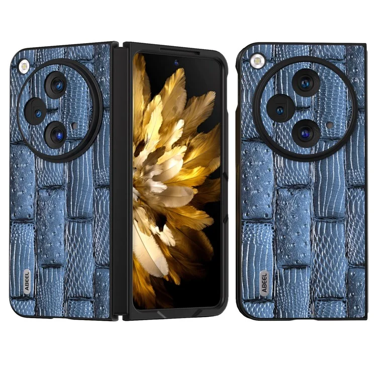 ABEEL Para Oppo Find N3 5G Case Genuine Cow Leather Mahjong Texture Back Cover - Azul