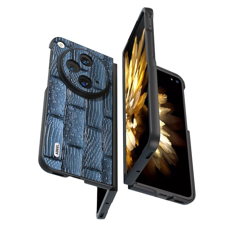 ABEEL Para Oppo Find N3 5G Case Genuine Cow Leather Mahjong Texture Back Cover - Azul