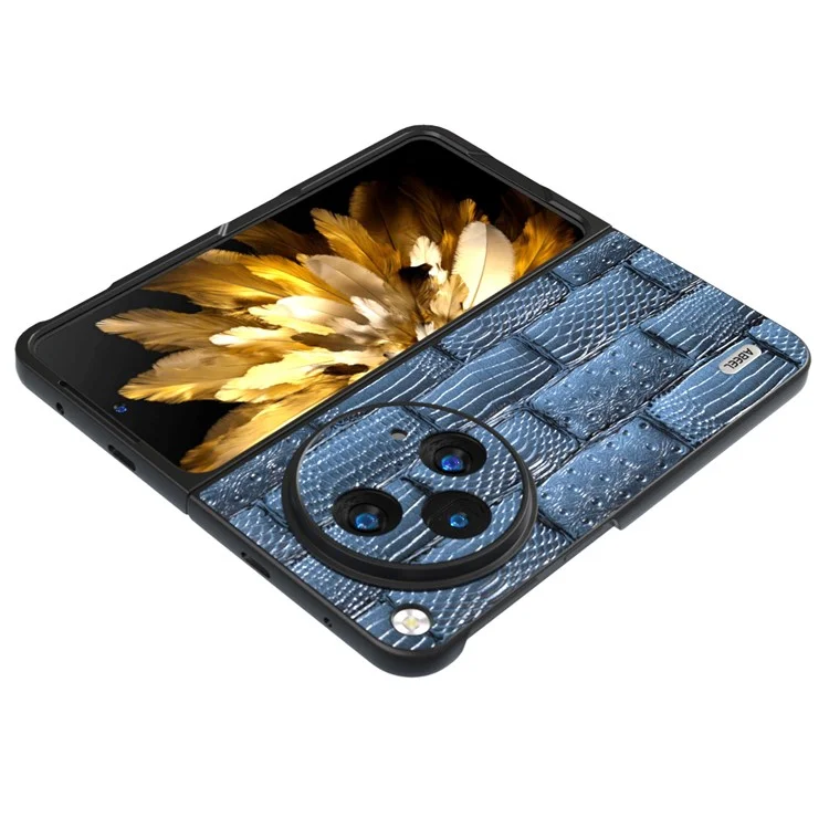 ABEEL Para Oppo Find N3 5G Case Genuine Cow Leather Mahjong Texture Back Cover - Azul