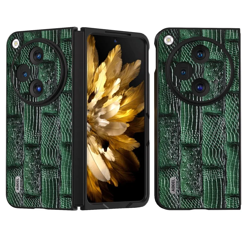 ABEEL For Oppo Find N3 5G Case Genuine Cow Leather Mahjong Texture Back Cover - Green