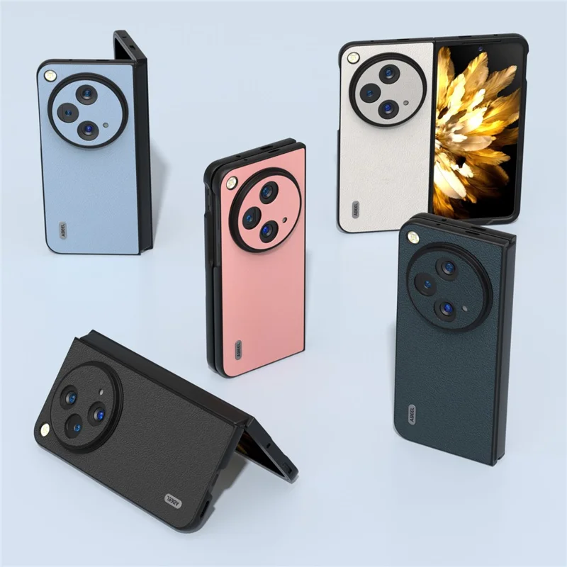 Capa de Couro Genuíno com Textura ABEEL para Oppo Find N3 5G - Preta 