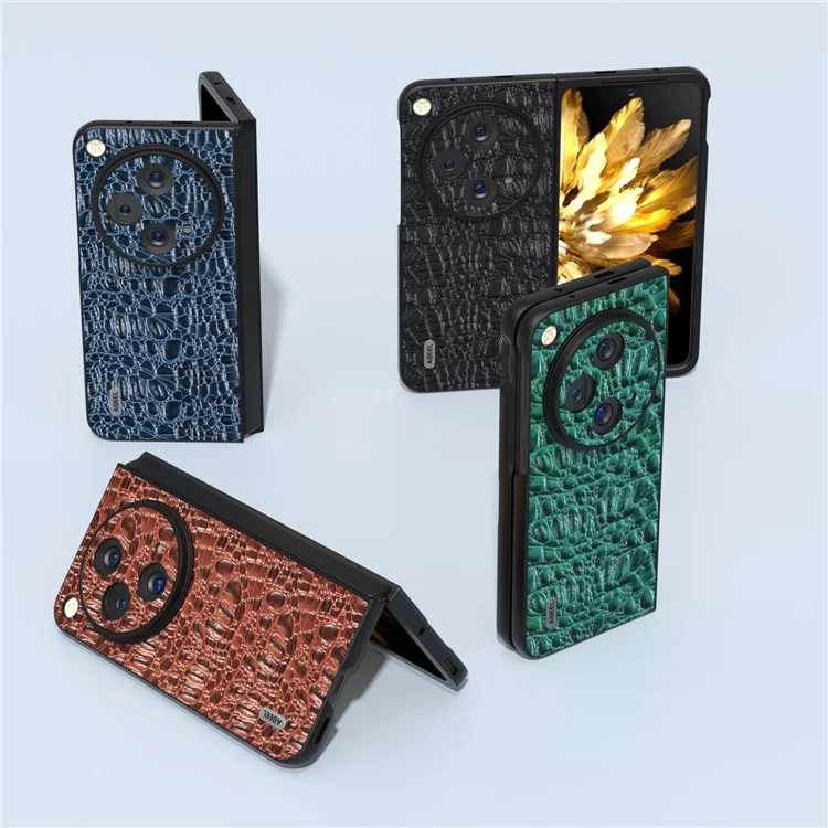 ABEEL For Oppo Find N3 5G Case Genuine Cow Leather Canopy Texture Phone Back Cover - Black