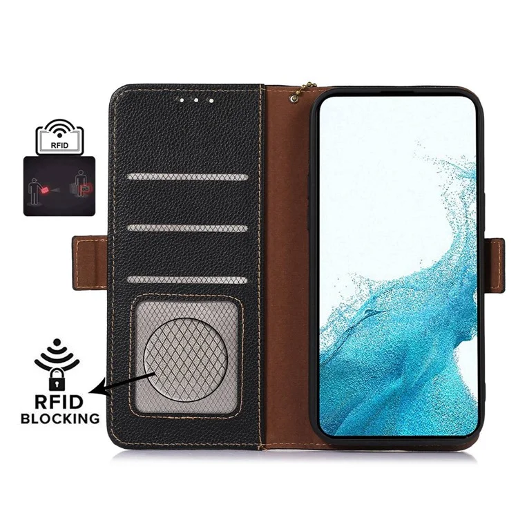 Para Samsung Galaxy A25 5G (Global) (161.0 x 76.5 x 8.3mm) Funda RFID Blocking Litchi Texture Wallet Phone Cover - Negro