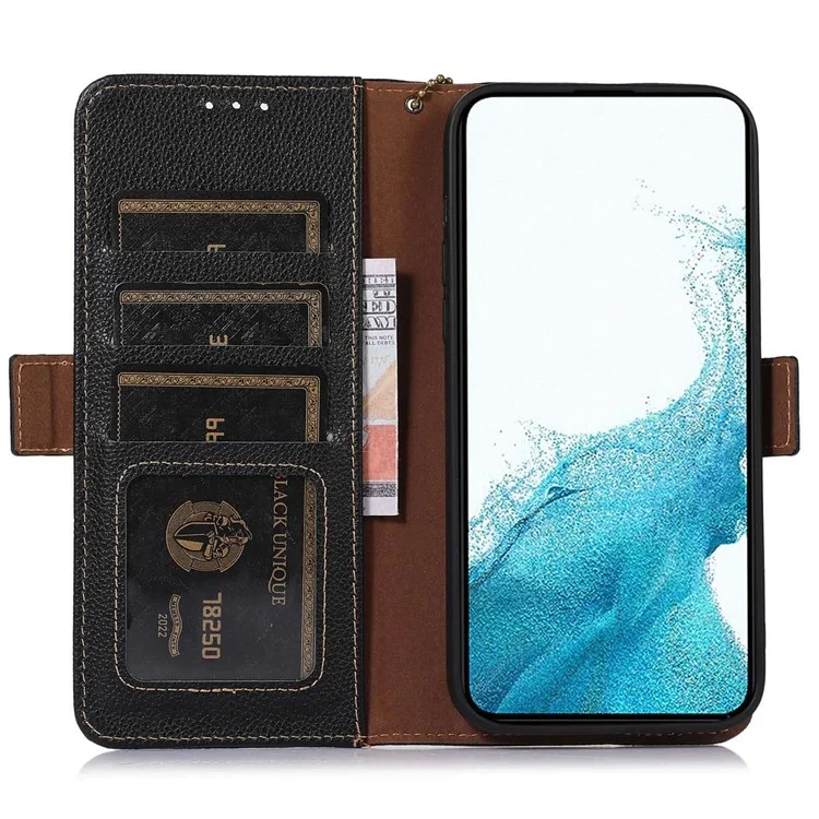 Para Samsung Galaxy A25 5G (Global) (161.0 x 76.5 x 8.3mm) Funda RFID Blocking Litchi Texture Wallet Phone Cover - Negro
