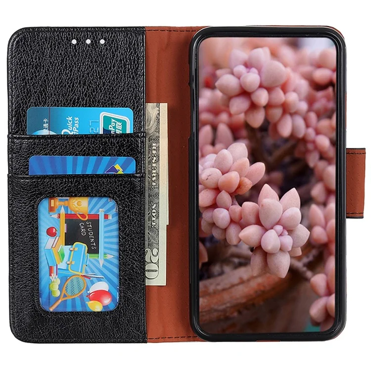 Para Samsung Galaxy A25 5G (Global) (161,0 x 76,5 x 8,3 mm) Capa de couro Nappa com textura de divisória - Preto
