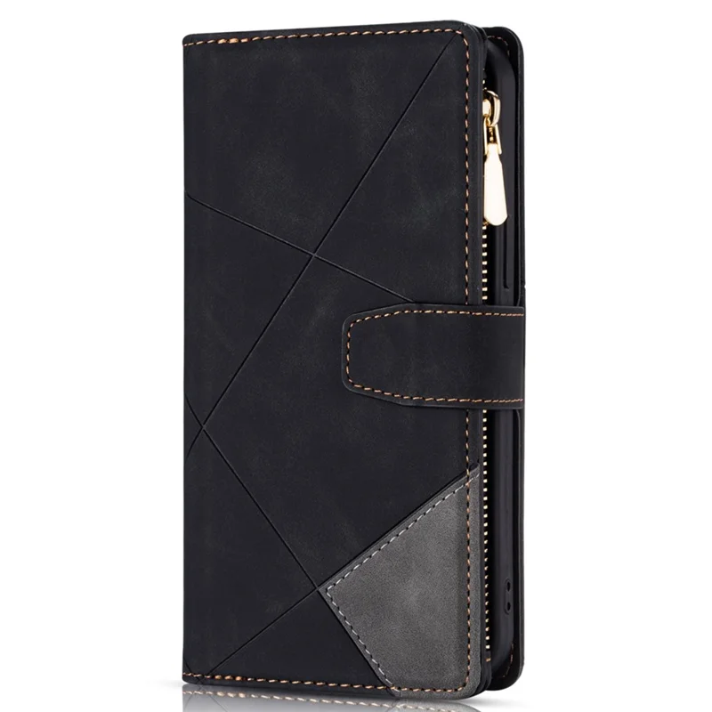 Para Samsung Galaxy A15 4G Case Lines Imprinted Leather Wallet Phone Cover - Negro