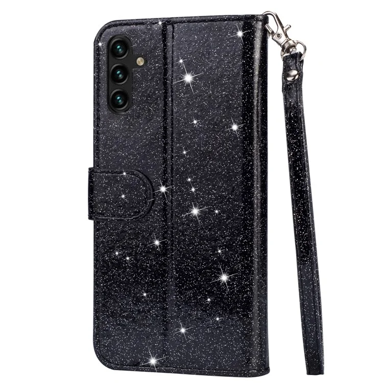 For Samsung Galaxy A15 4G Case Glittery PU Leather Cover with Zipper Pocket - Black