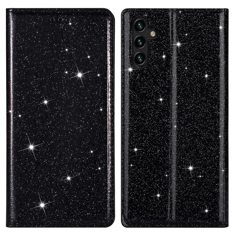 Per Samsung Galaxy A05s 4G Case Glittery PU Leather Stand Phone Cover - Nero