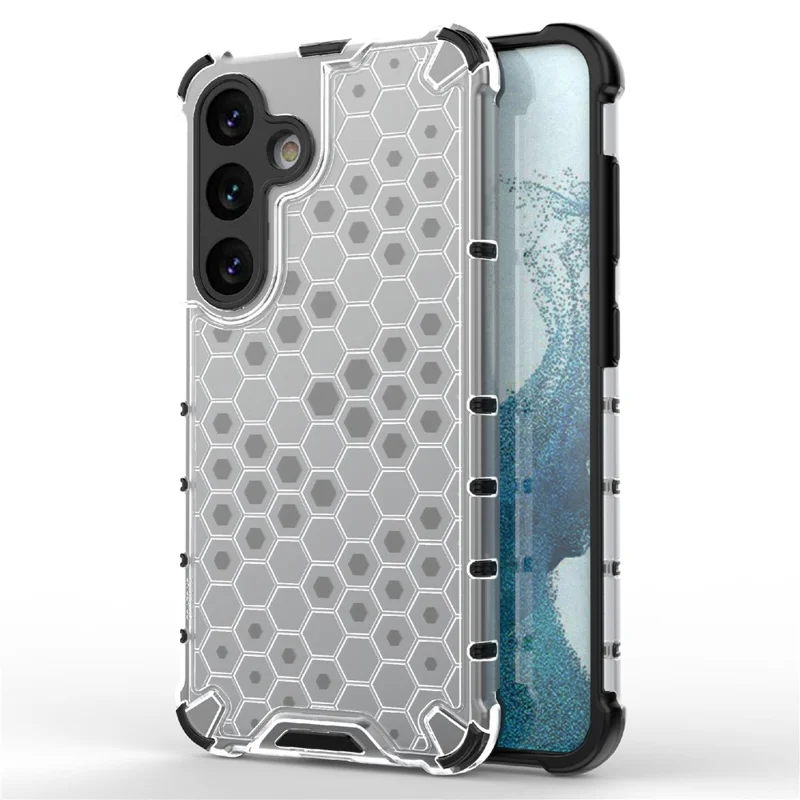 Para Samsung Galaxy S24 Case TPU+PC Honeycomb Design Phone Cover - Cinza