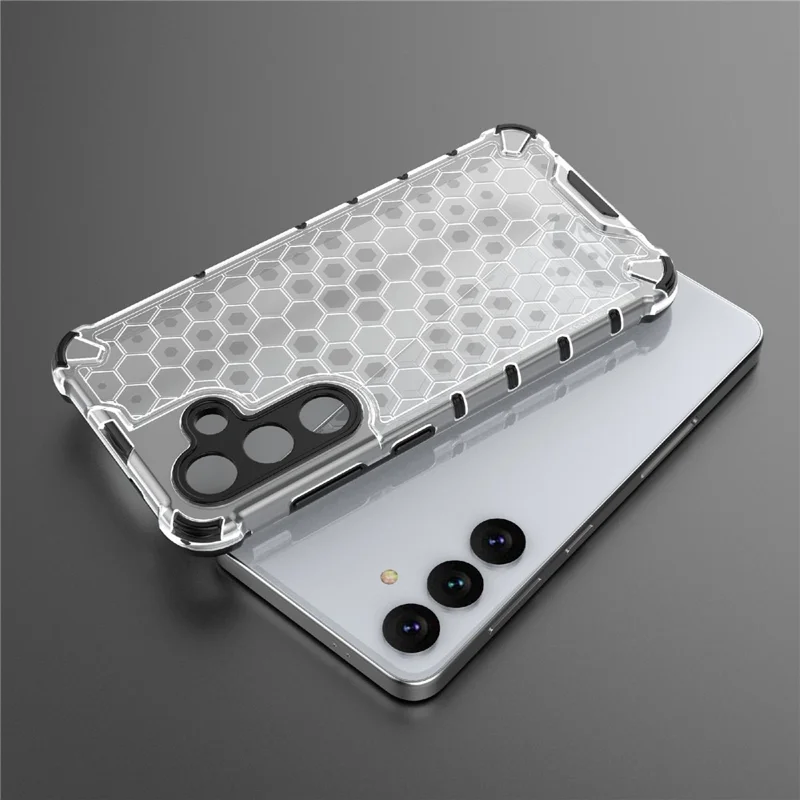 Para Samsung Galaxy S24 Case TPU+PC Honeycomb Design Phone Cover - Cinza