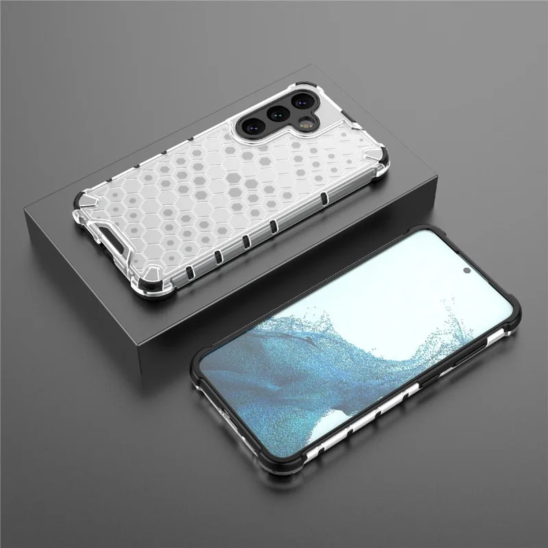 Para Samsung Galaxy S24 Case TPU+PC Honeycomb Design Phone Cover - Cinza