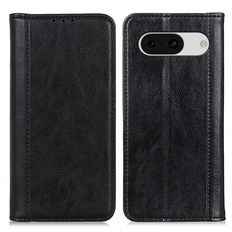 For Google Pixel 8a Case Litchi Texture Split Leather Phone Wallet Cover - Black