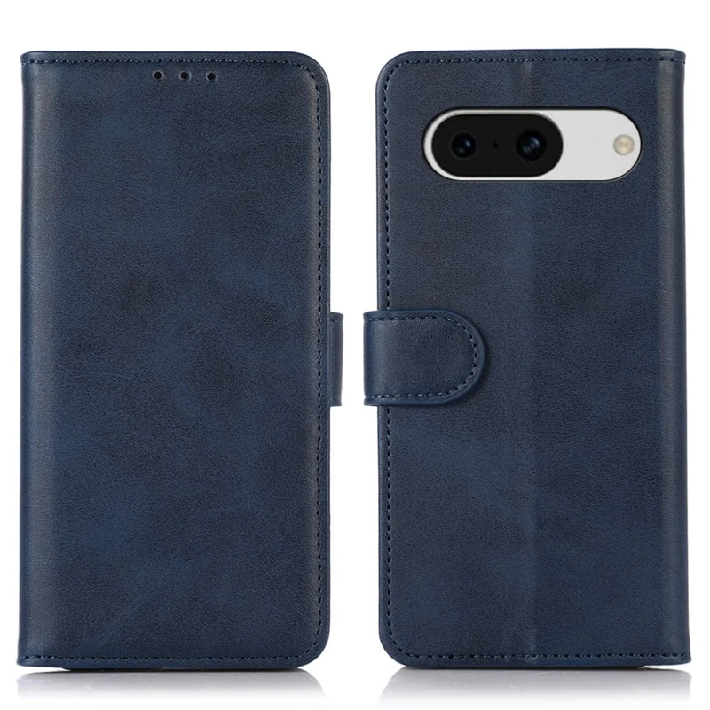 Per Google Pixel 8a Case Cowhide Texture PU Leather Shell Phone Stand Cover Wallet - Blu