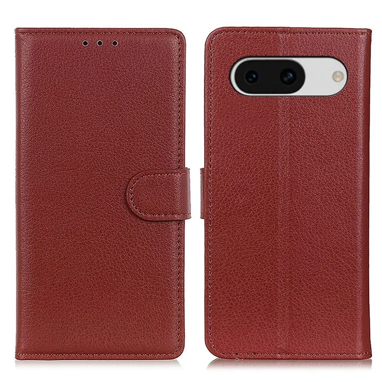 Pour Google Pixel 8a Case Anti-Scratch Litchi Texture Wallet Leather Phone Cover - Marron
