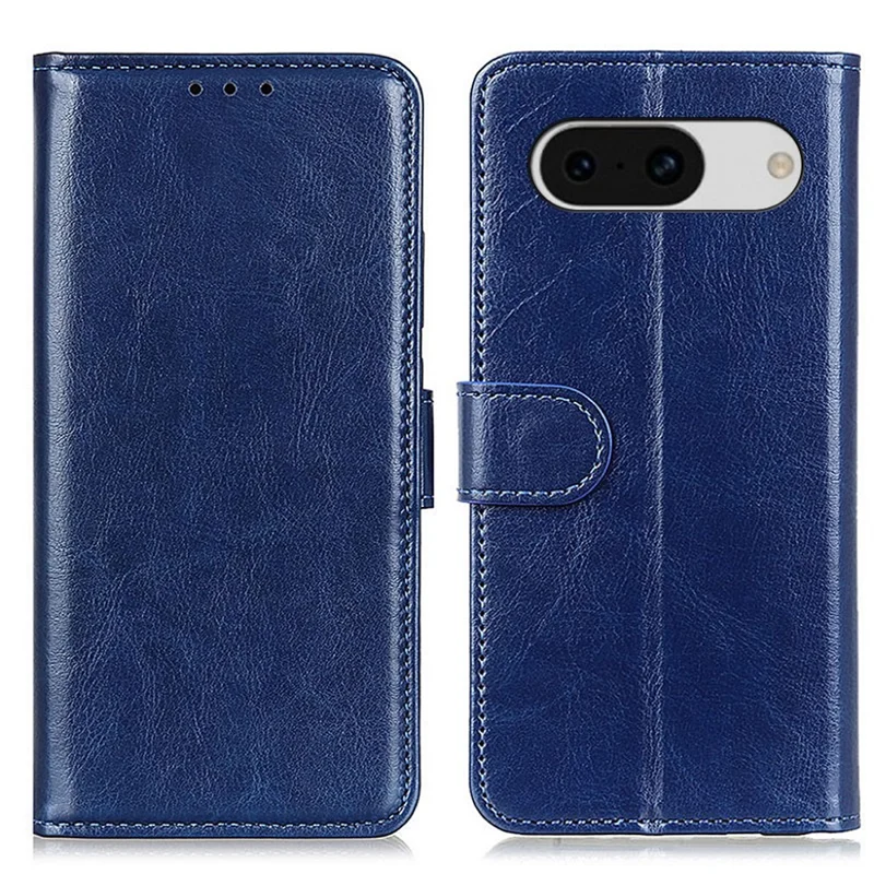 Per il caso Google Pixel 8a Magnetic PU Leather Wallet Crazy Horse Texture Phone Cover - Blu