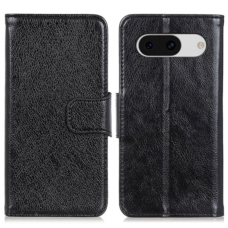 For Google Pixel 8a Case Nappa Texture Slim-Fit Split Leather Phone Cover Wallet - Black