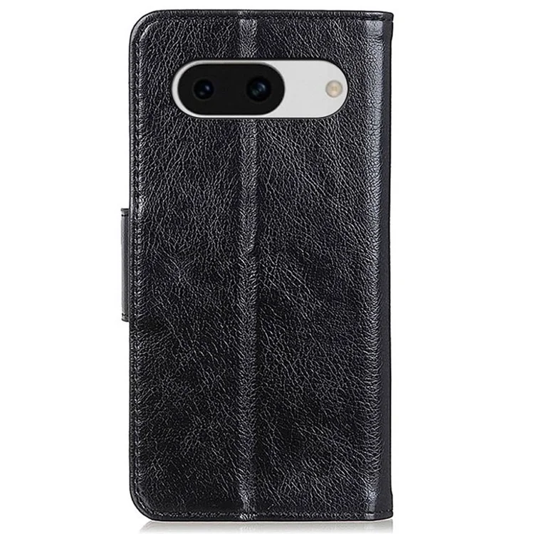 For Google Pixel 8a Case Nappa Texture Slim-Fit Split Leather Phone Cover Wallet - Black