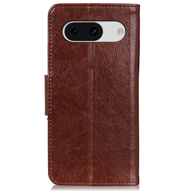 For Google Pixel 8a Case Nappa Texture Slim-Fit Split Leather Phone Cover Wallet - Brown