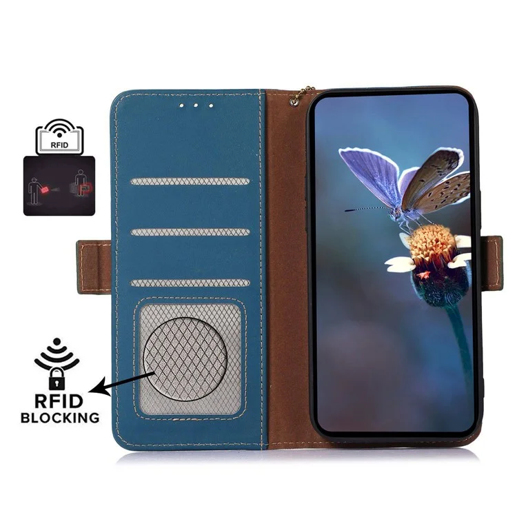 Для Google Pixel 8a Case Genuine Cow Leather RFID Blocking Phone Cover - Blue