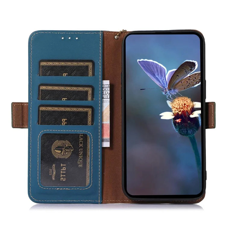 Для Google Pixel 8a Case Genuine Cow Leather RFID Blocking Phone Cover - Blue