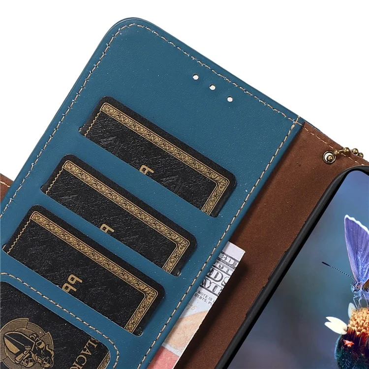 Для Google Pixel 8a Case Genuine Cow Leather RFID Blocking Phone Cover - Blue