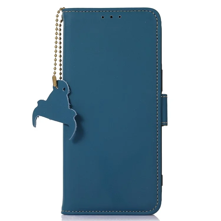 Для Google Pixel 8a Case Genuine Cow Leather RFID Blocking Phone Cover - Blue
