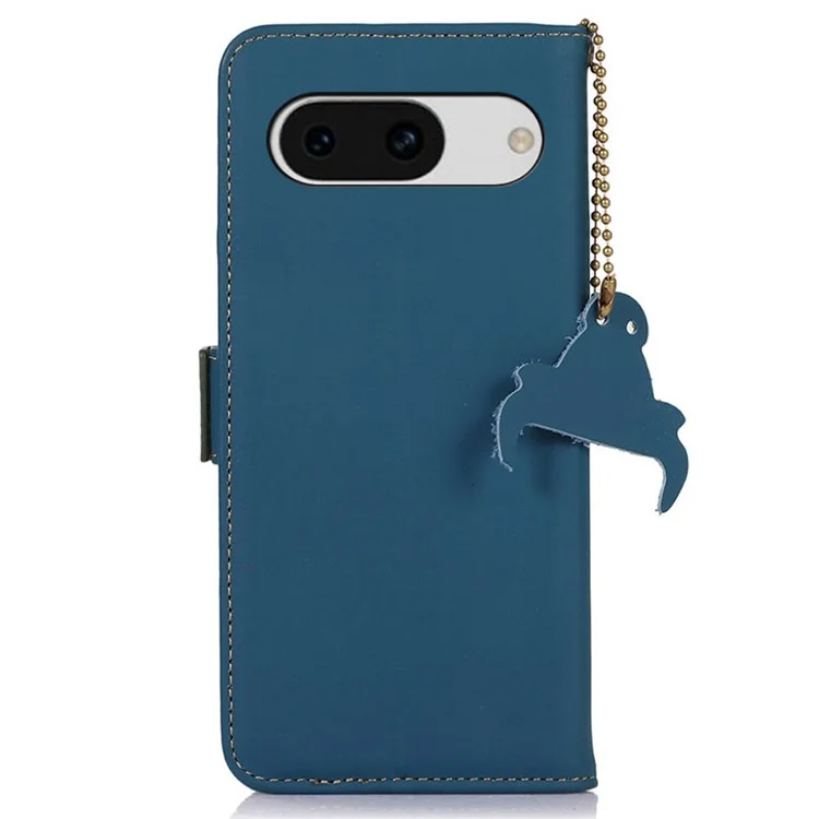 Для Google Pixel 8a Case Genuine Cow Leather RFID Blocking Phone Cover - Blue