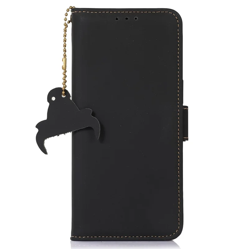 For Google Pixel 8a Case Genuine Cow Leather RFID Blocking Phone Cover - Black